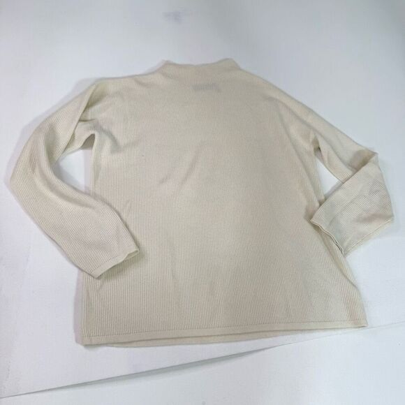 Theory Ribbed Knit Long Sleeve Mock Neck Pullover Sweater Ivory XL - Picture 1 of 7